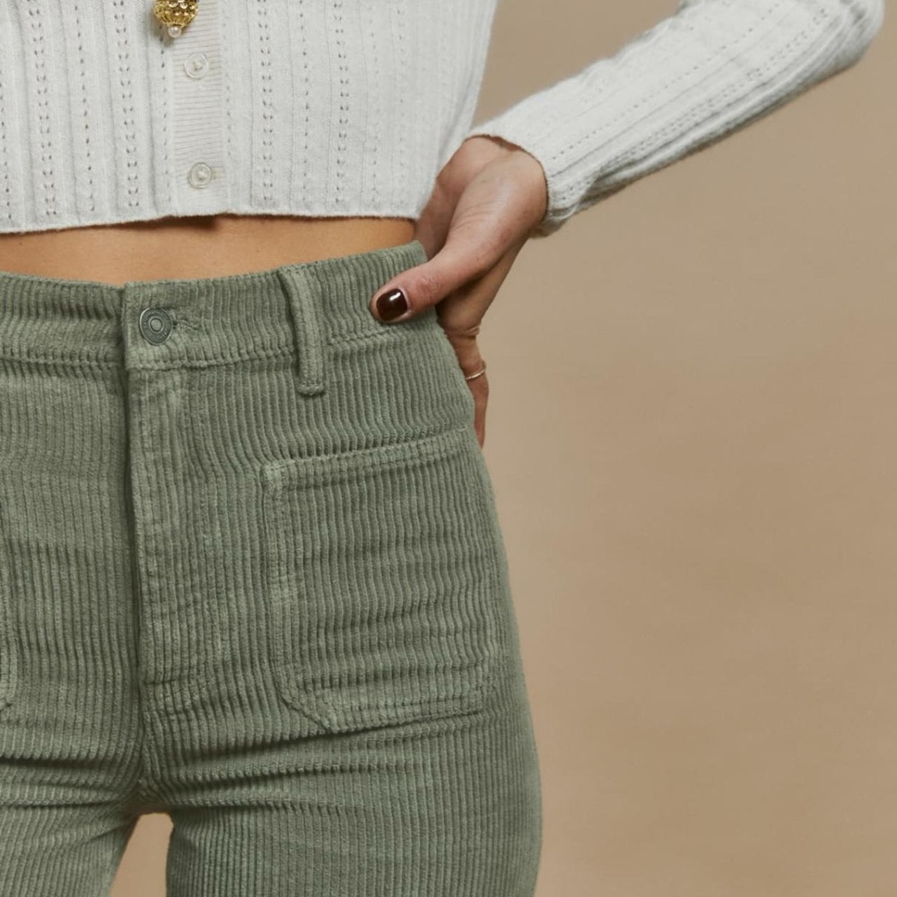 Reformation Alyssa High Rise Wide Leg Corduroy Pants Moss Green
